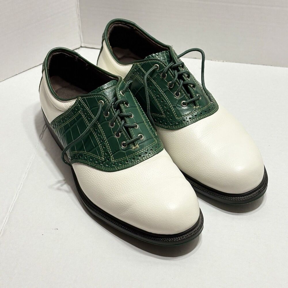 Allen Edmonds Jack Nicklaus Golf Shoes Mens 11.5 D White Green Saddle 20308